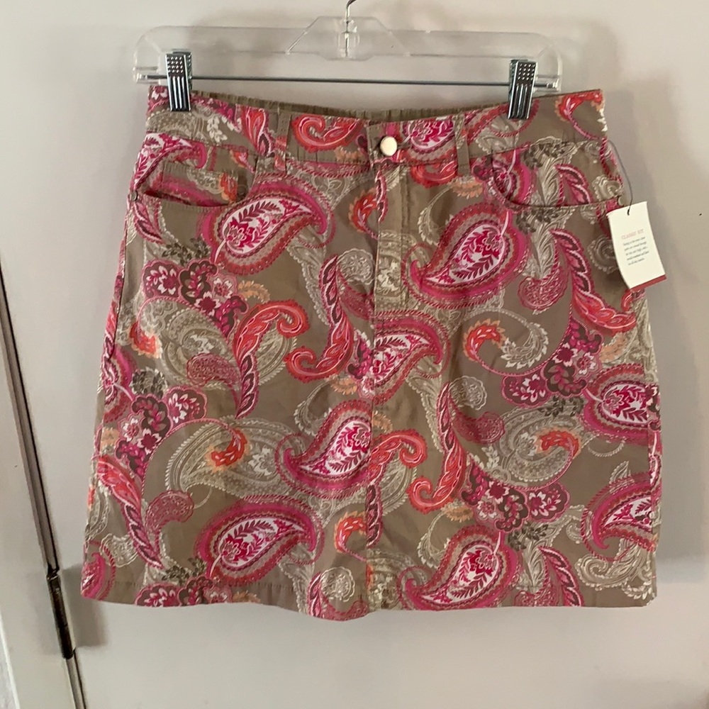 Croft & Barrow olive green pink paisley floral skirt Size 10